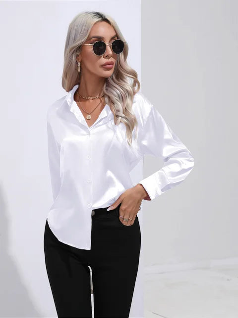 Stilla | Elegante Løs Satin Bluse Med Lange Ærmer