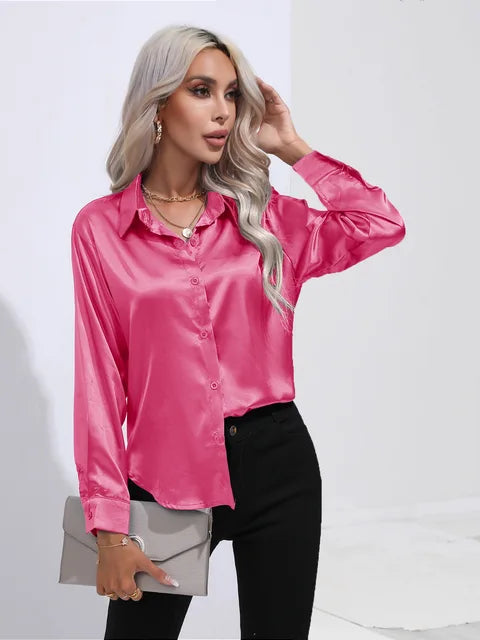 Stilla | Elegante Løs Satin Bluse Med Lange Ærmer