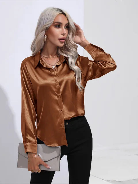 Stilla | Elegante Løs Satin Bluse Med Lange Ærmer