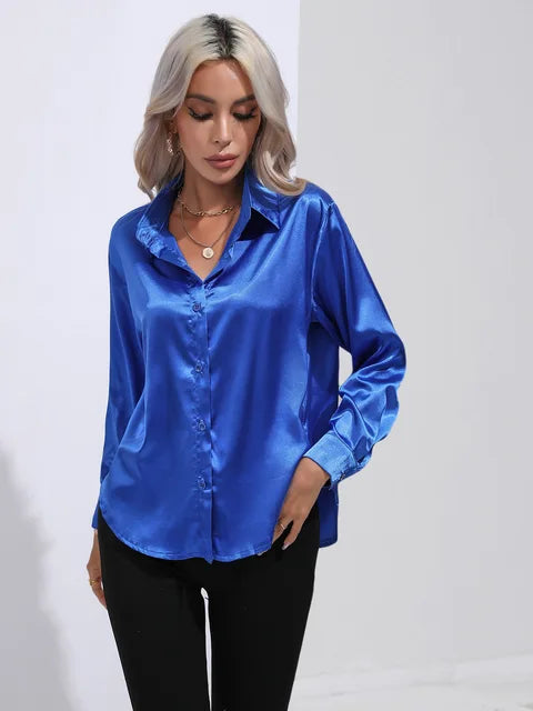 Stilla | Elegante Løs Satin Bluse Med Lange Ærmer