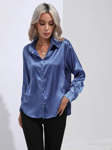 Stilla | Elegante Løs Satin Bluse Med Lange Ærmer