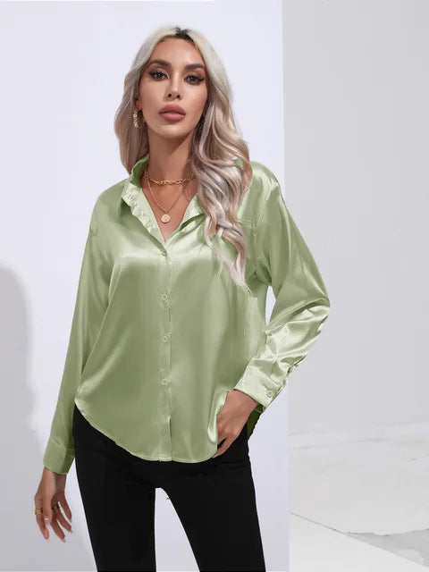 Stilla | Elegante Løs Satin Bluse Med Lange Ærmer