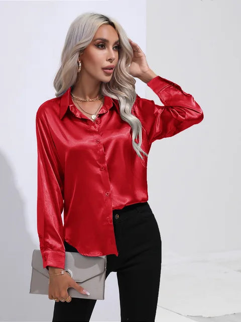 Stilla | Elegante Løs Satin Bluse Med Lange Ærmer