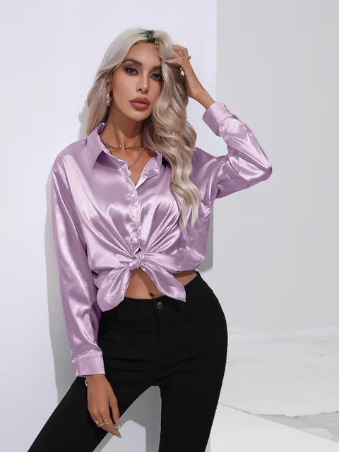 Stilla | Elegante Løs Satin Bluse Med Lange Ærmer