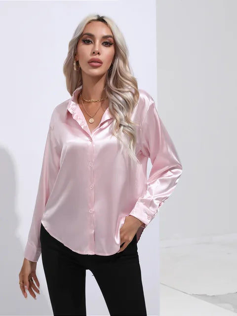 Stilla | Elegante Løs Satin Bluse Med Lange Ærmer