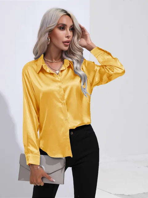 Stilla | Elegante Løs Satin Bluse Med Lange Ærmer