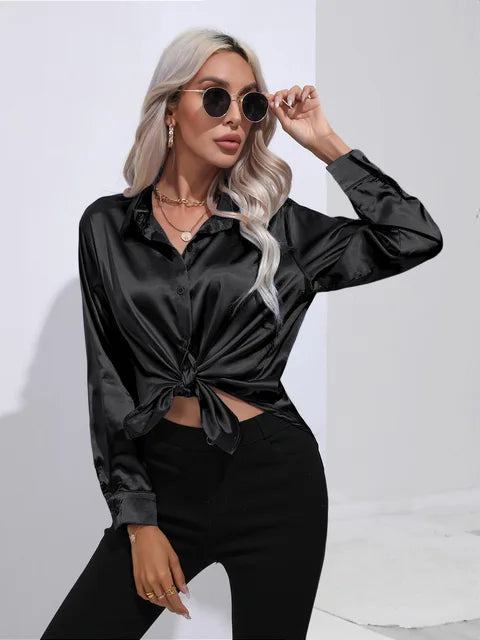 Stilla | Elegante Løs Satin Bluse Med Lange Ærmer