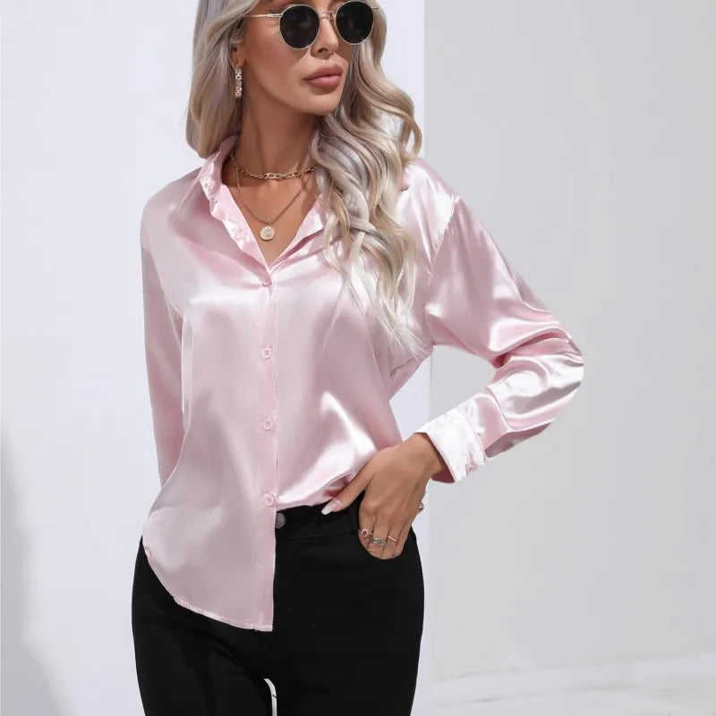 Stilla | Elegante Løs Satin Bluse Med Lange Ærmer