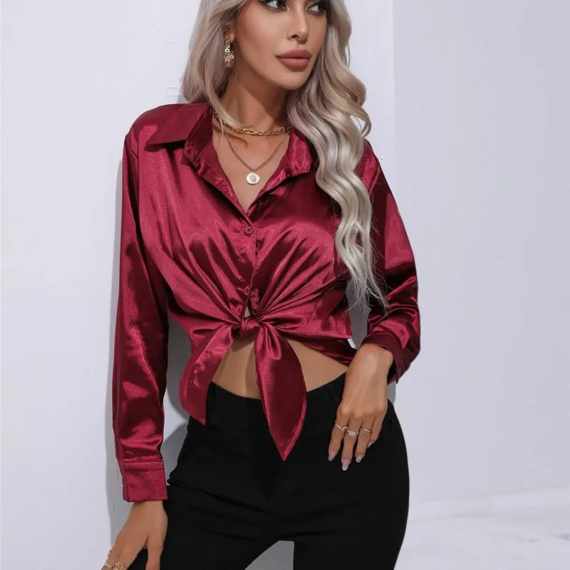 Stilla | Elegante Løs Satin Bluse Med Lange Ærmer