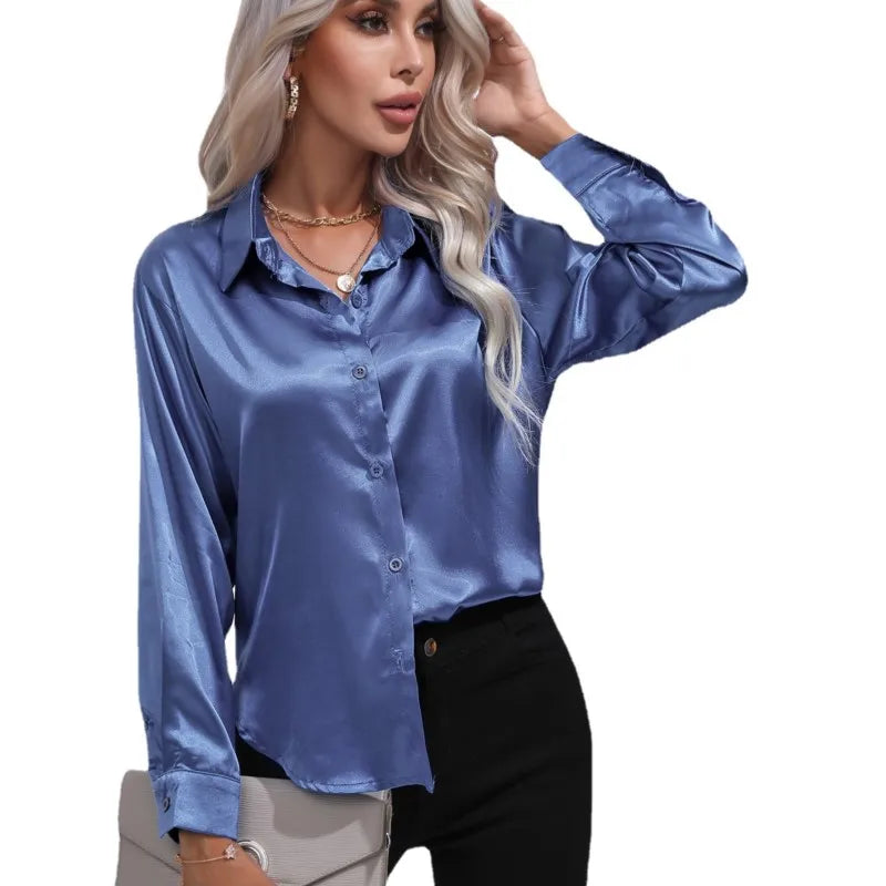 Stilla | Elegante Løs Satin Bluse Med Lange Ærmer