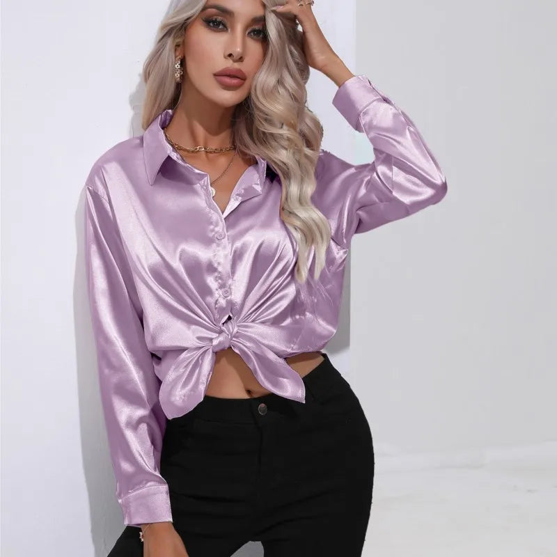 Stilla | Elegante Løs Satin Bluse Med Lange Ærmer