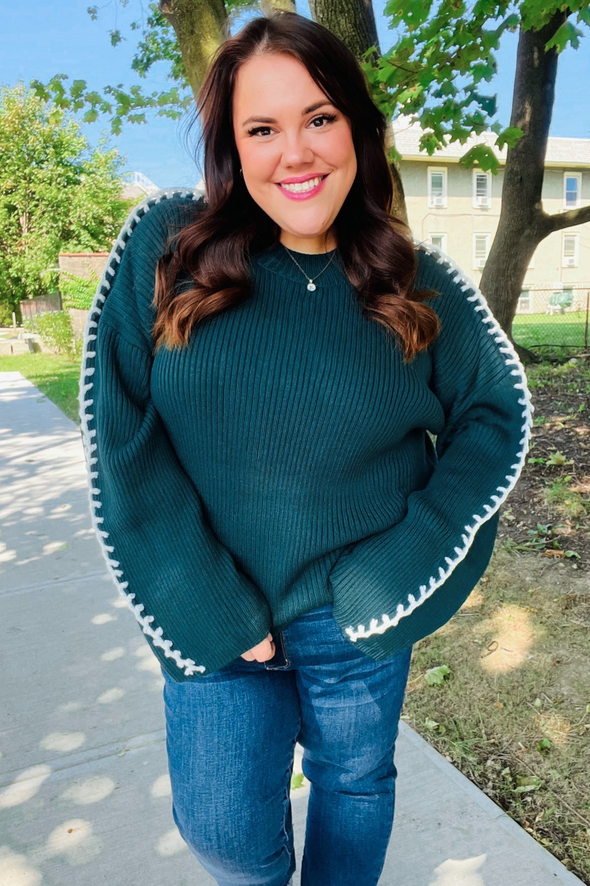 Stilla | Pullover i Ribbet Stof Fall Vibes Jægergrøn Med Grove Moser