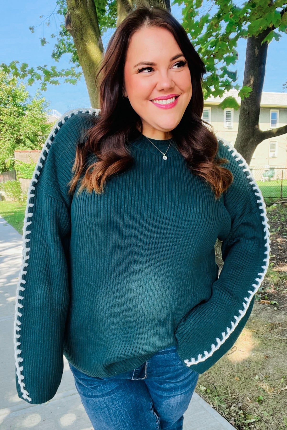 Stilla | Pullover i Ribbet Stof Fall Vibes Jægergrøn Med Grove Moser