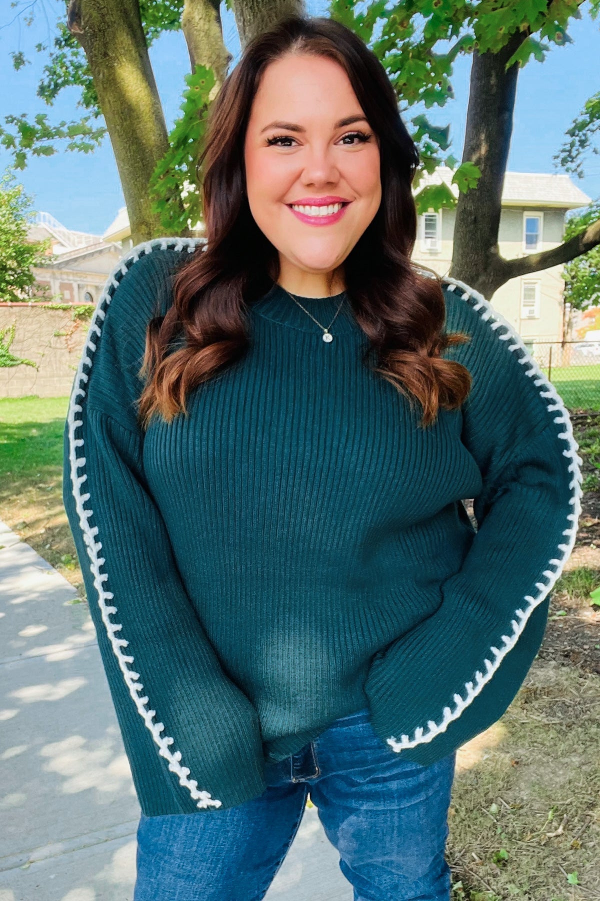 Stilla | Pullover i Ribbet Stof Fall Vibes Jægergrøn Med Grove Moser