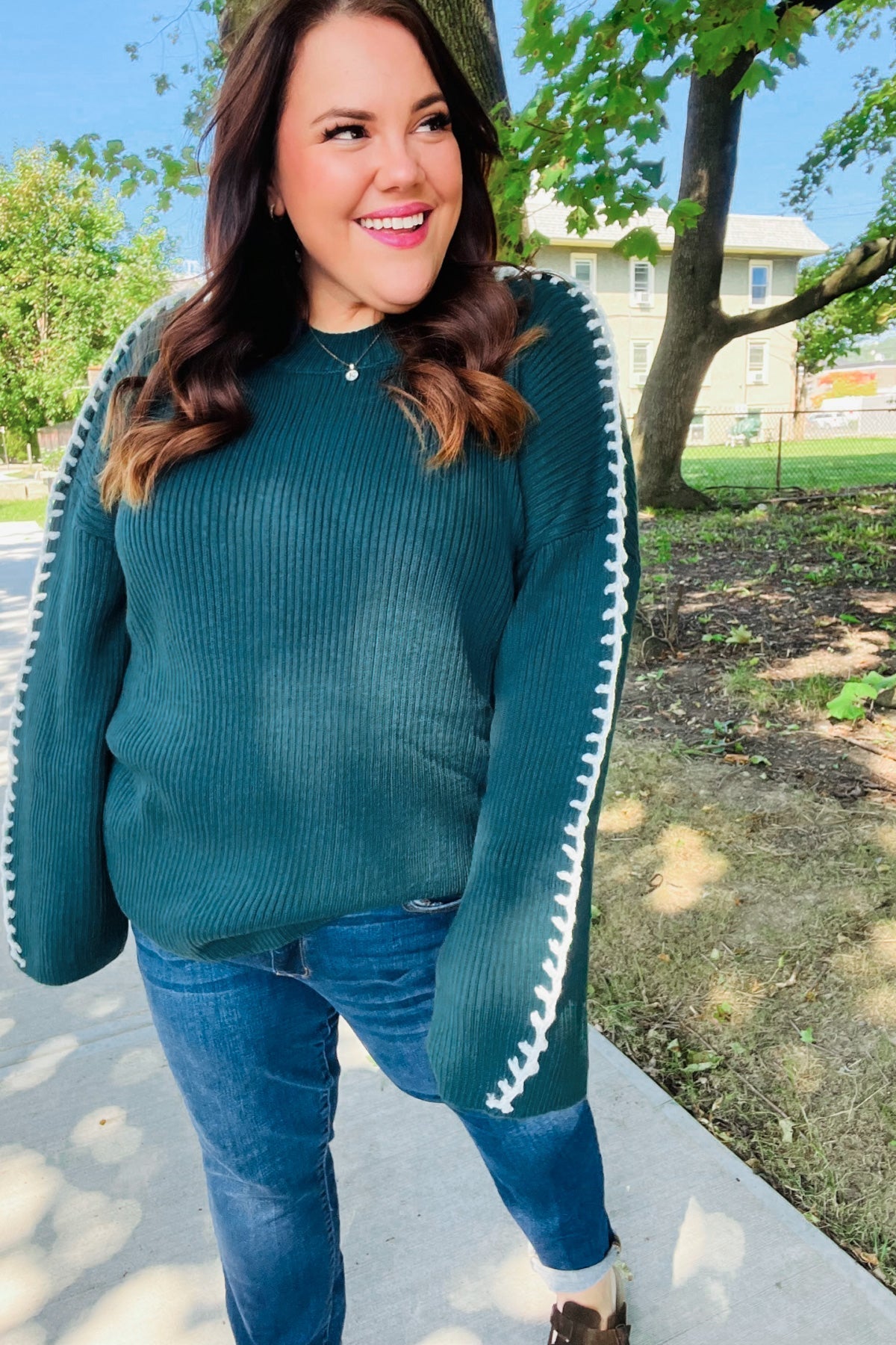 Stilla | Pullover i Ribbet Stof Fall Vibes Jægergrøn Med Grove Moser