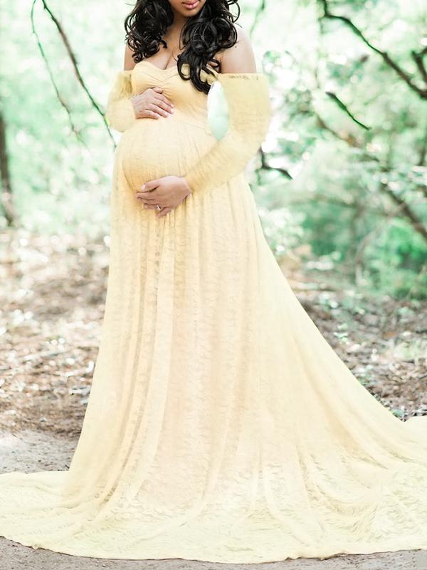 Stilla | Lang Blondekjole Med Bar Skuldre, Langærmet, Baby Shower, Graviditet, Fotoshoot