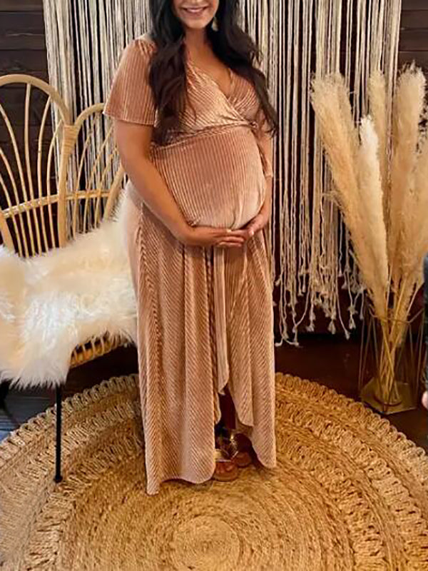 Stilla | Gravidkjole in En Farve Unik Talje Slids Maternity Kjoler Elegante Gravidkjoler