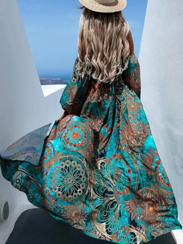 Stilla | Kjole Til Gravide for Floral Print Boat Neck Maternity Bohemia Maxi Dresses Dress