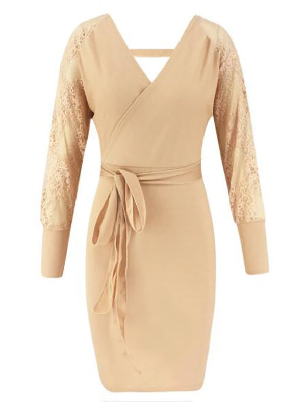 Stilla | Kjole Til Gravide for Patchwork Lace Slit Lantern Sleeve Maternity Midi Sweaters Dresses Outfit