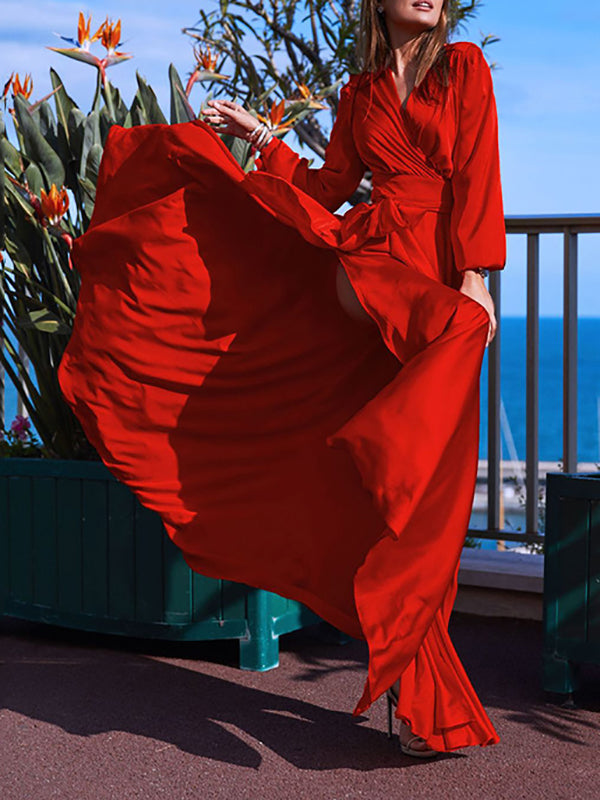 Stilla | Kjole Til Gravide for Red Belt Split Elegante Women's Dresses Cocktail Kjoler Til Gravide
