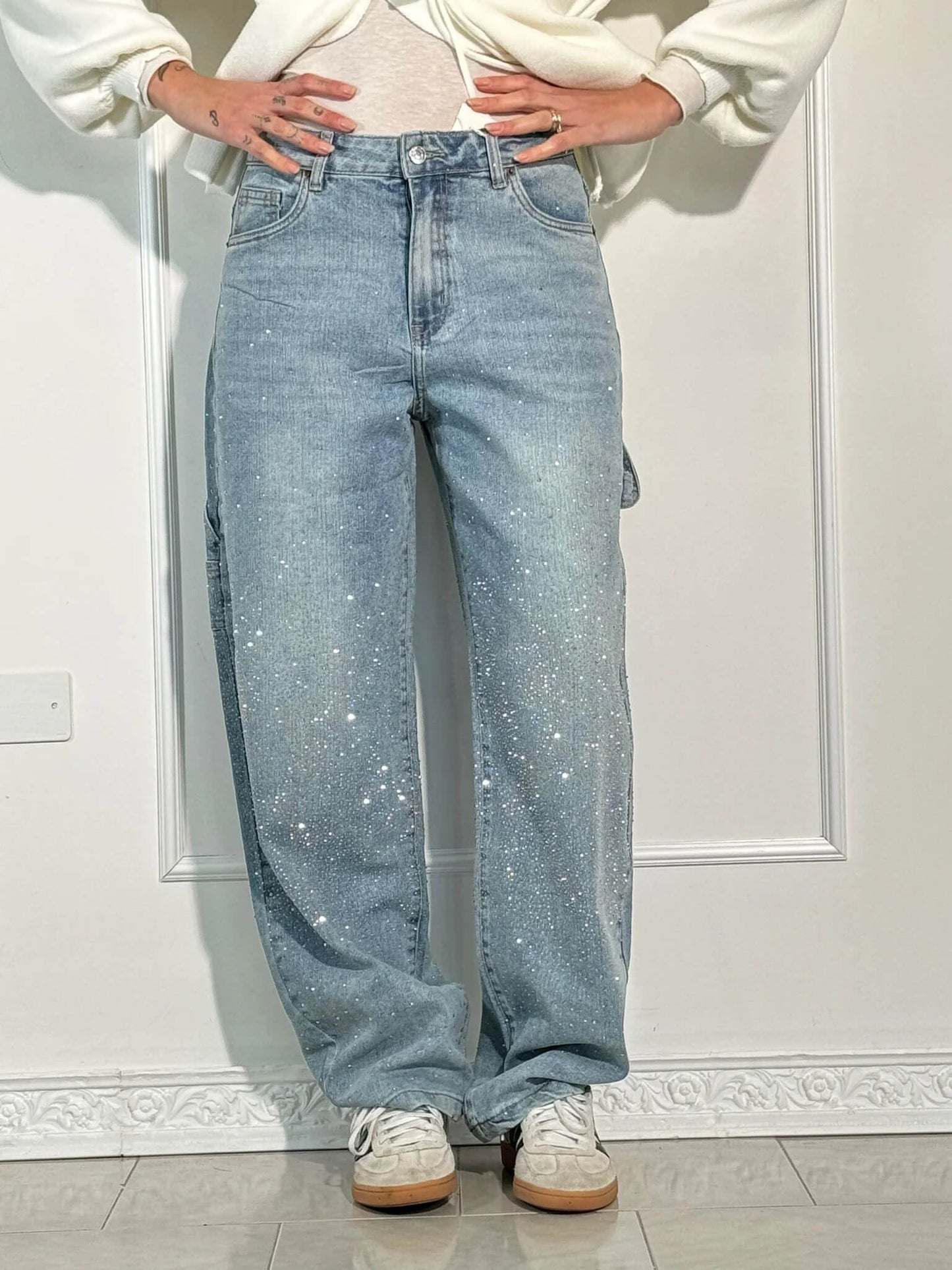 Stilla | Jeans Med Skinnende Detaljer Trendy Og Komfortable