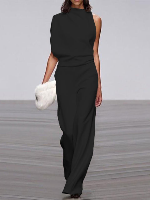 Stilla | Dame Jumpsuit Med Rund Halsudskæring, Armfri Og Bred Ben
