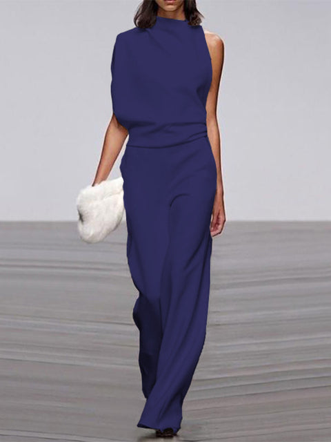 Stilla | Dame Jumpsuit Med Rund Halsudskæring, Armfri Og Bred Ben
