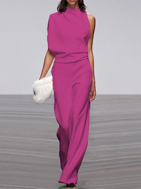 Stilla | Dame Jumpsuit Med Rund Halsudskæring, Armfri Og Bred Ben