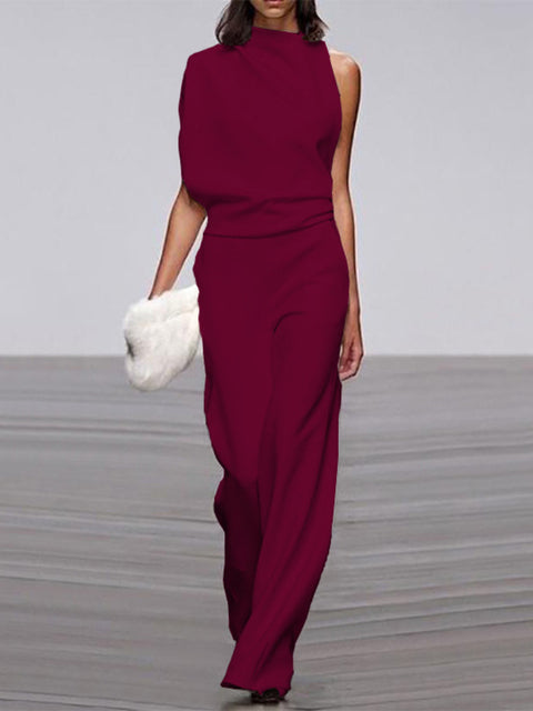 Stilla | Dame Jumpsuit Med Rund Halsudskæring, Armfri Og Bred Ben