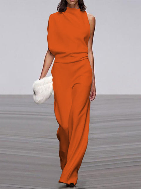 Stilla | Dame Jumpsuit Med Rund Halsudskæring, Armfri Og Bred Ben