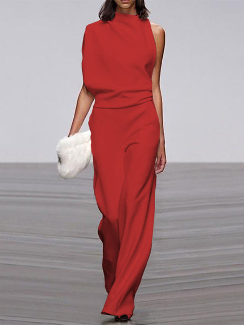 Stilla | Dame Jumpsuit Med Rund Halsudskæring, Armfri Og Bred Ben