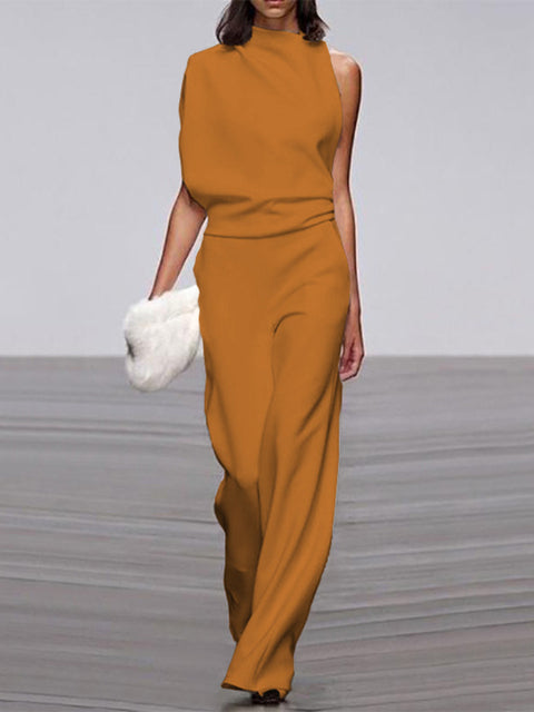 Stilla | Dame Jumpsuit Med Rund Halsudskæring, Armfri Og Bred Ben