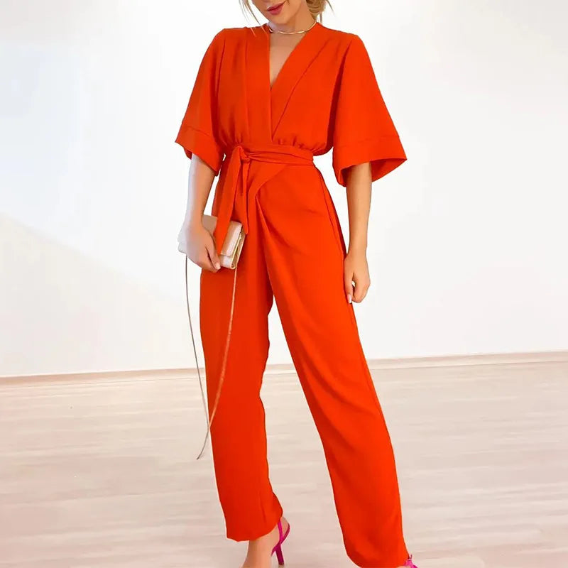 Stilla | Enkel Jumpsuit Med V-Udskæring Og Korte Ærmer