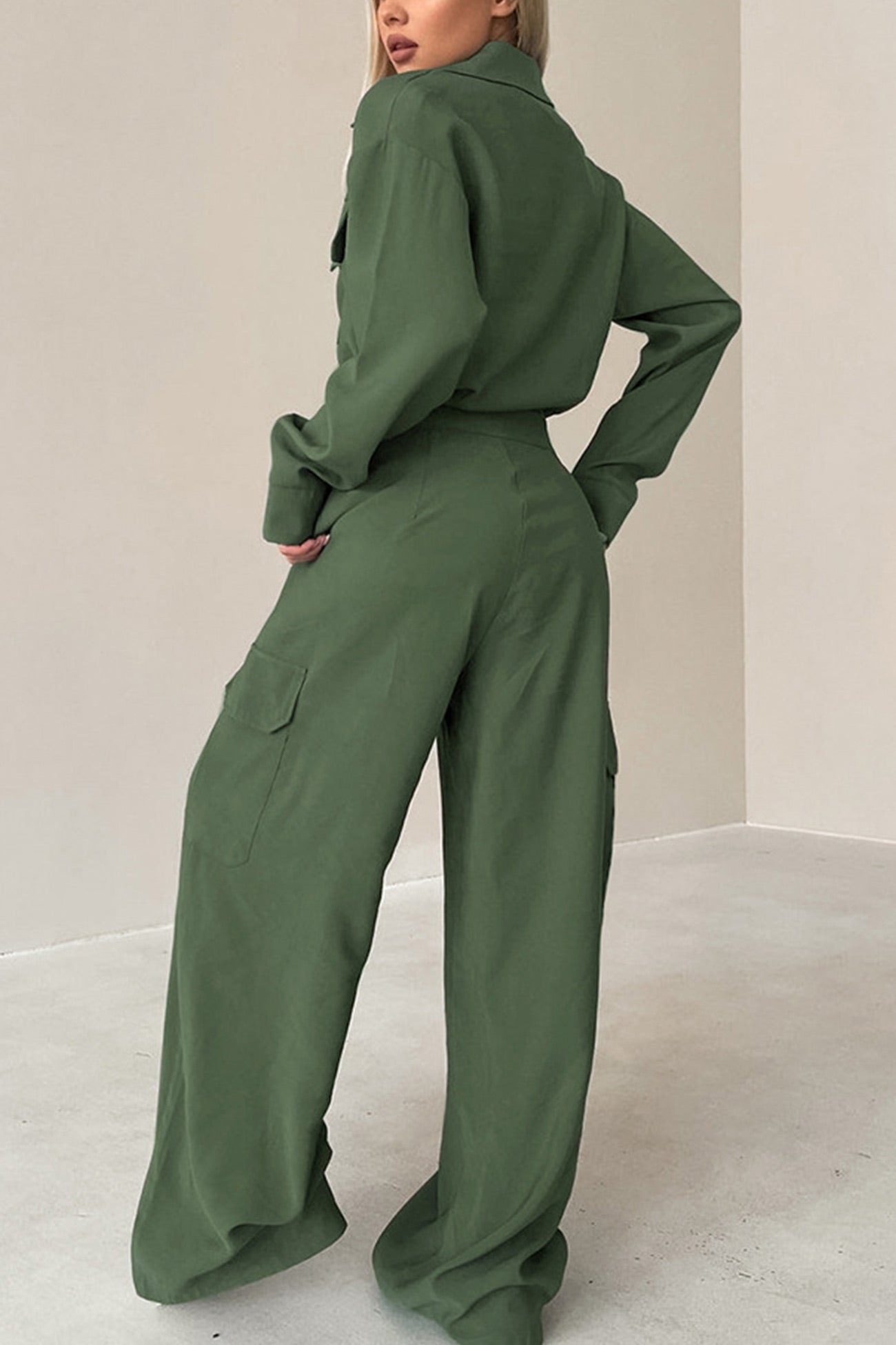 Stilla | Enkle Cargo Jumpsuits Med Knapper og Lange Ærmer