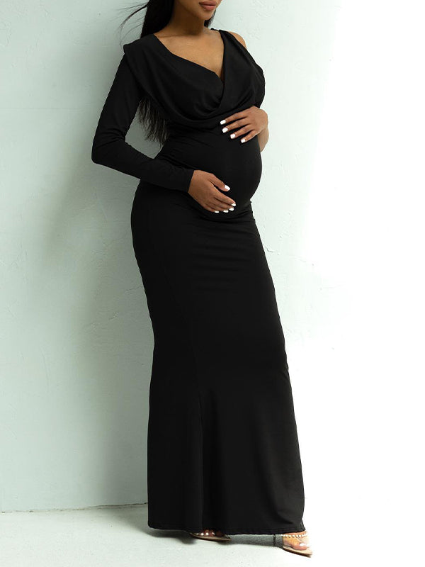 Stilla | Enkeltslæb Slips På Ryggen V-hals Elegante Tynd Fest Maxi Kjoler Fotoshoot Gravid