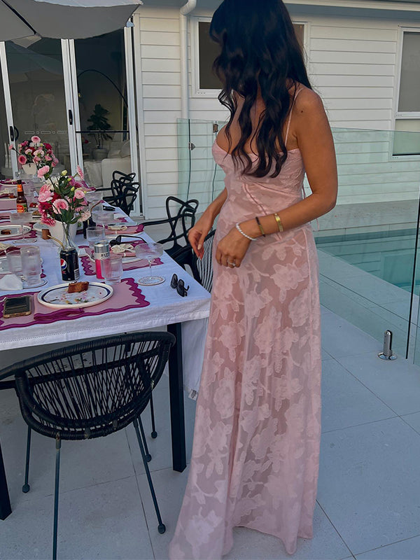 Stilla | Rosa Underkjole Lang Maternity Kjole Uden Ryg Fest Nat Ud Transparant Maternity Kjoler Elegante