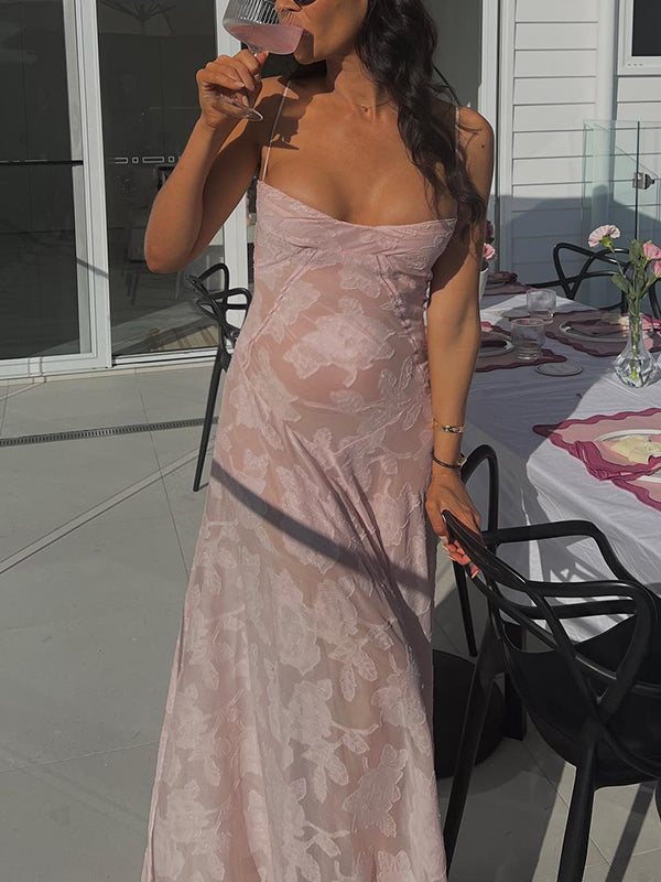 Stilla | Rosa Underkjole Lang Maternity Kjole Uden Ryg Fest Nat Ud Transparant Maternity Kjoler Elegante