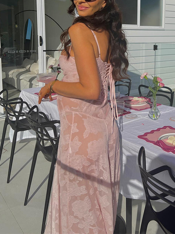 Stilla | Rosa Underkjole Lang Maternity Kjole Uden Ryg Fest Nat Ud Transparant Maternity Kjoler Elegante