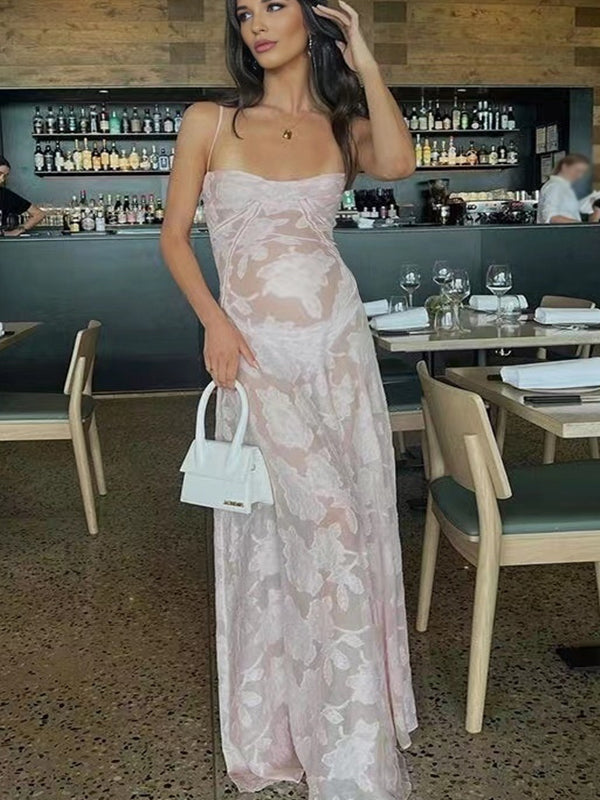Stilla | Rosa Underkjole Lang Maternity Kjole Uden Ryg Fest Nat Ud Transparant Maternity Kjoler Elegante