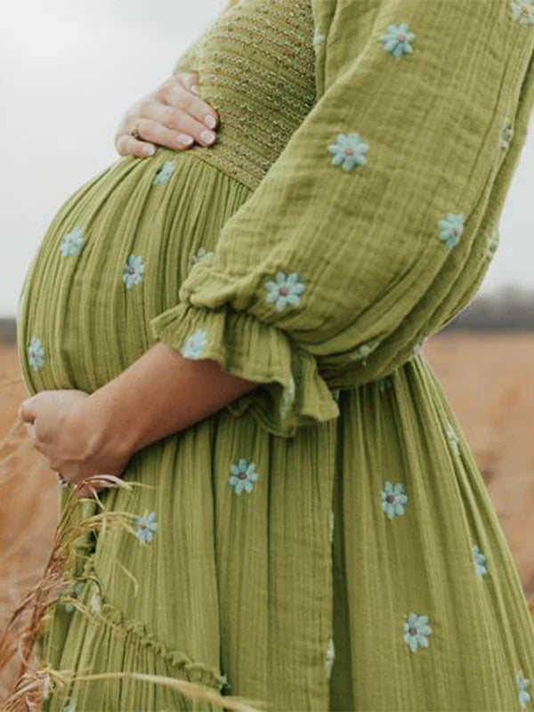 Stilla | Blomstret Print Firkantet Krave Bubble Ærme Elegante Kjoler Til Fotografi Sessions