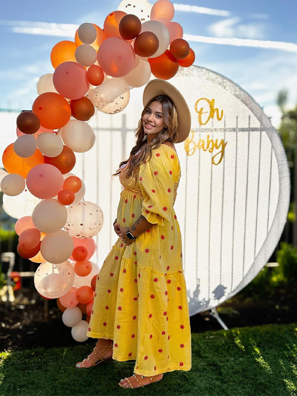 Stilla | Blomstret Print Firkantet Krave Bubble Ærme Elegante Kjoler Til Fotografi Sessions