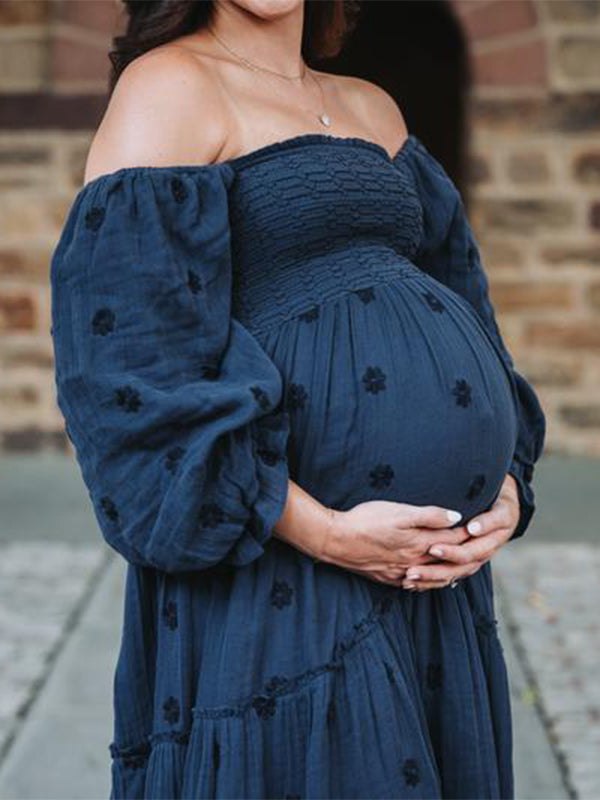 Stilla | Blomstret Print Firkantet Krave Bubble Ærme Elegante Kjoler Til Fotografi Sessions