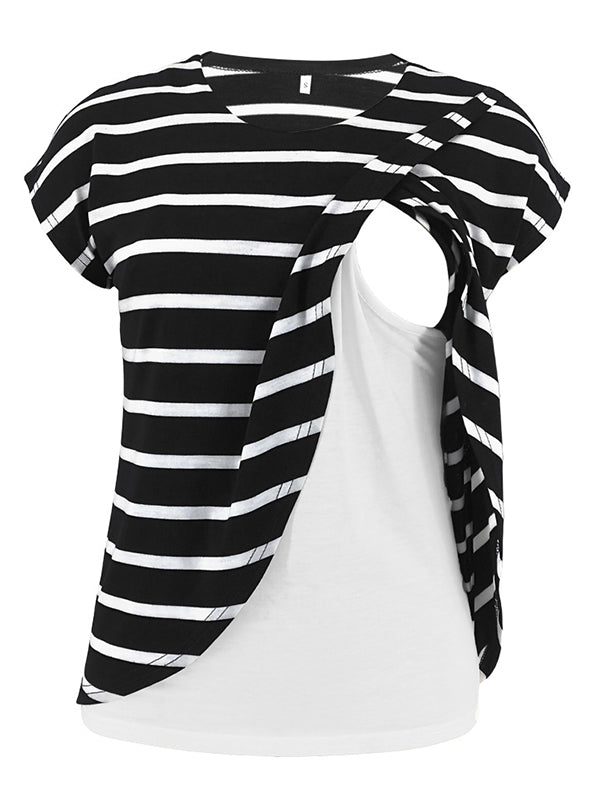 Stilla | Stripes Stil Indviklet in Lag Rundhals Kortærmet Stillingsbluse Til Amning