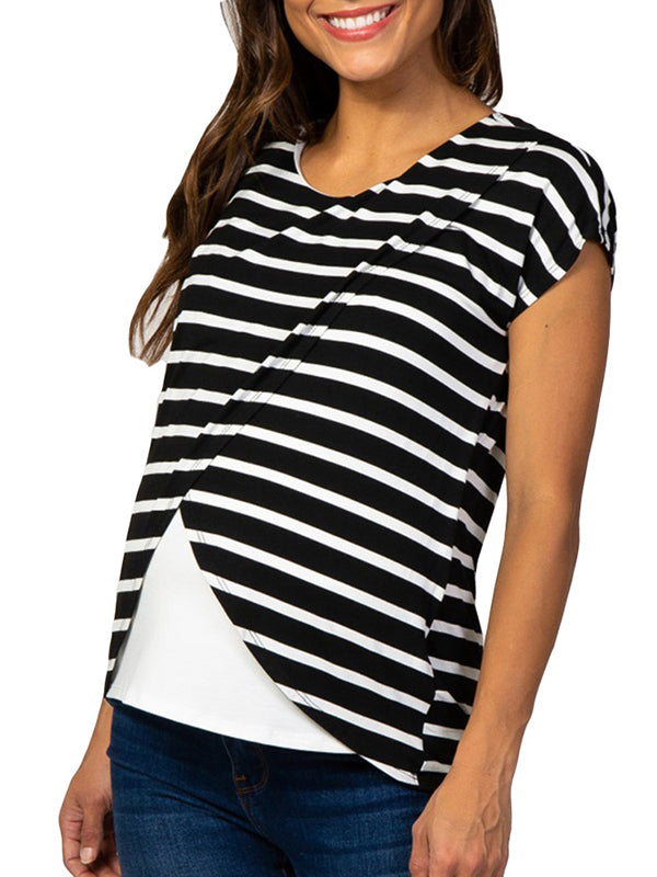 Stilla | Stripes Stil Indviklet in Lag Rundhals Kortærmet Stillingsbluse Til Amning