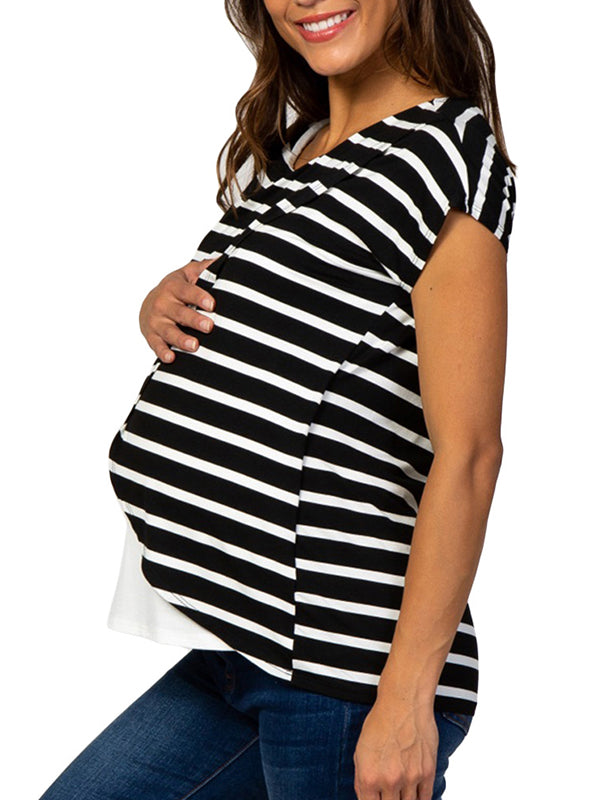 Stilla | Stripes Stil Indviklet in Lag Rundhals Kortærmet Stillingsbluse Til Amning
