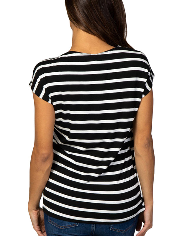 Stilla | Stripes Stil Indviklet in Lag Rundhals Kortærmet Stillingsbluse Til Amning