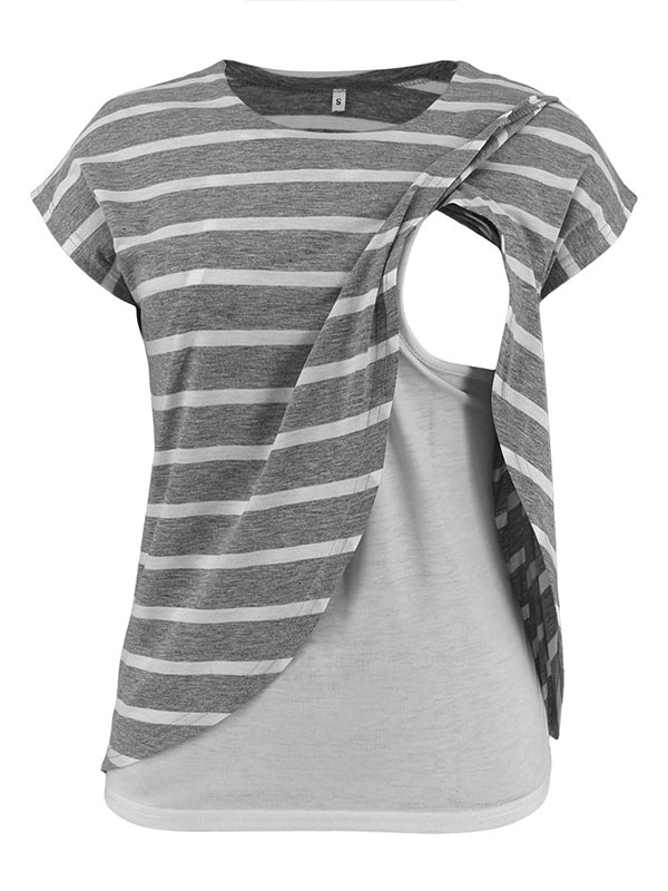 Stilla | Stripes Stil Indviklet in Lag Rundhals Kortærmet Stillingsbluse Til Amning