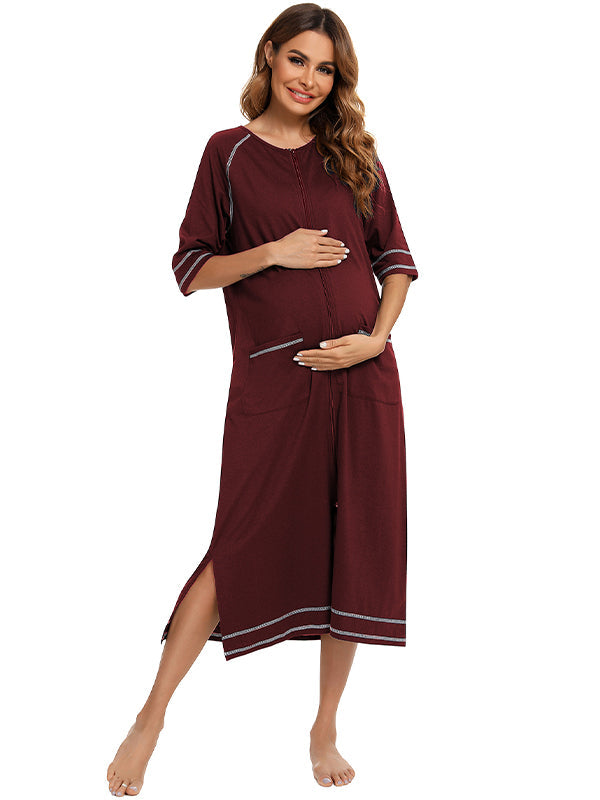 Stilla | Farve Unik Side Slids Lynlås Daglig Amning Til Graviditet Maxi Maternity Kjoler