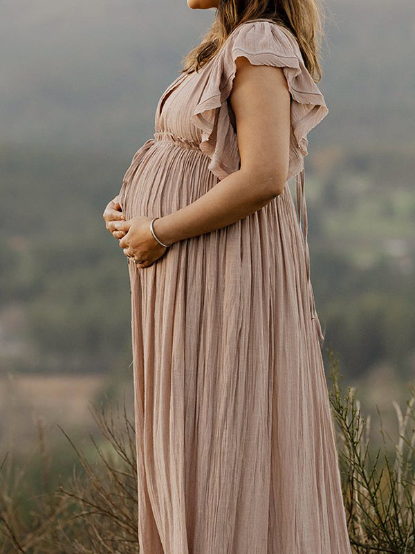 Stilla | Gravidkjoler Til Fotoshoots, Maxikjoler in Musselin Med Snor, Enkeltknap, Babybule