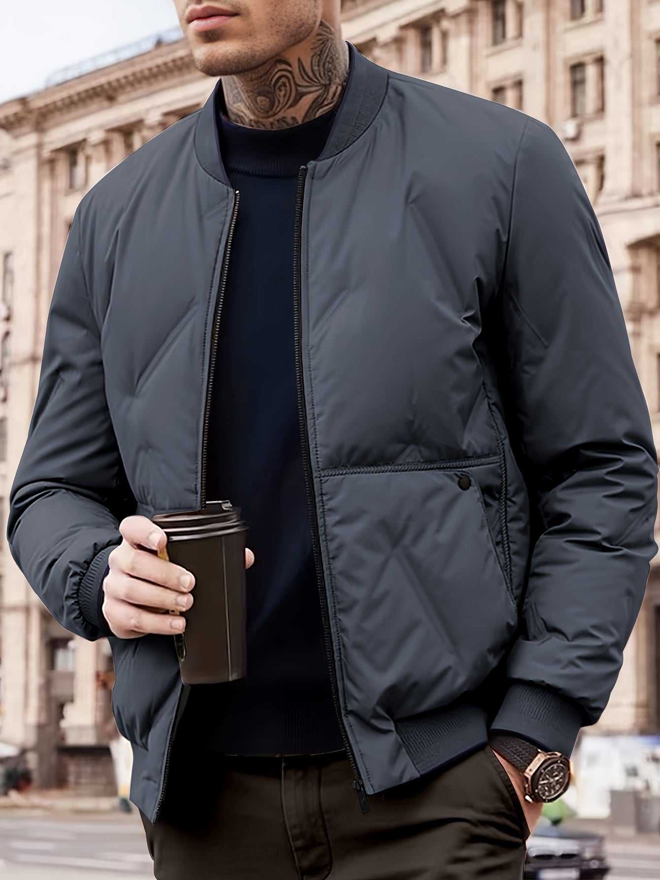 Stilla | Ensfarvet Fleece Jakke Med Ribbet Manchet og Kant Til Herre
